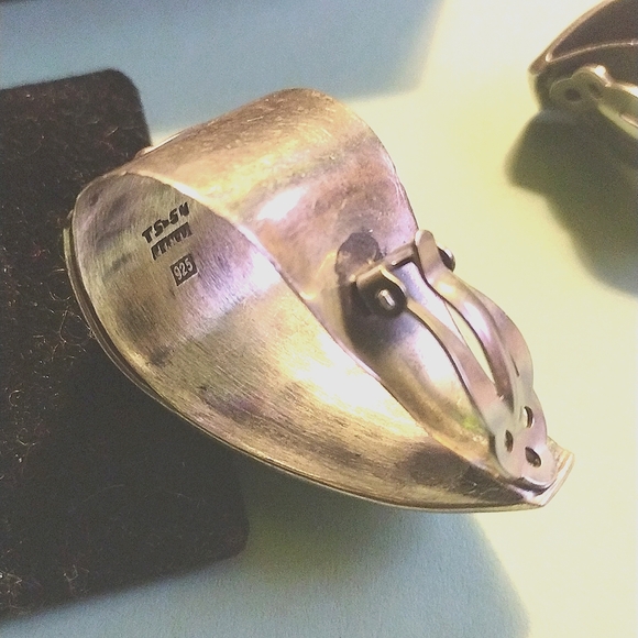 TAXCO LARGE STERLING CLIP-0N MULTI STONE EARRINGS SIGNED VINTAGE COLLECTABLE - Picture 5 of 7